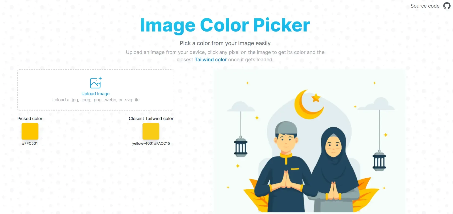 Image color picker UI after a color is picked from the uploaded image