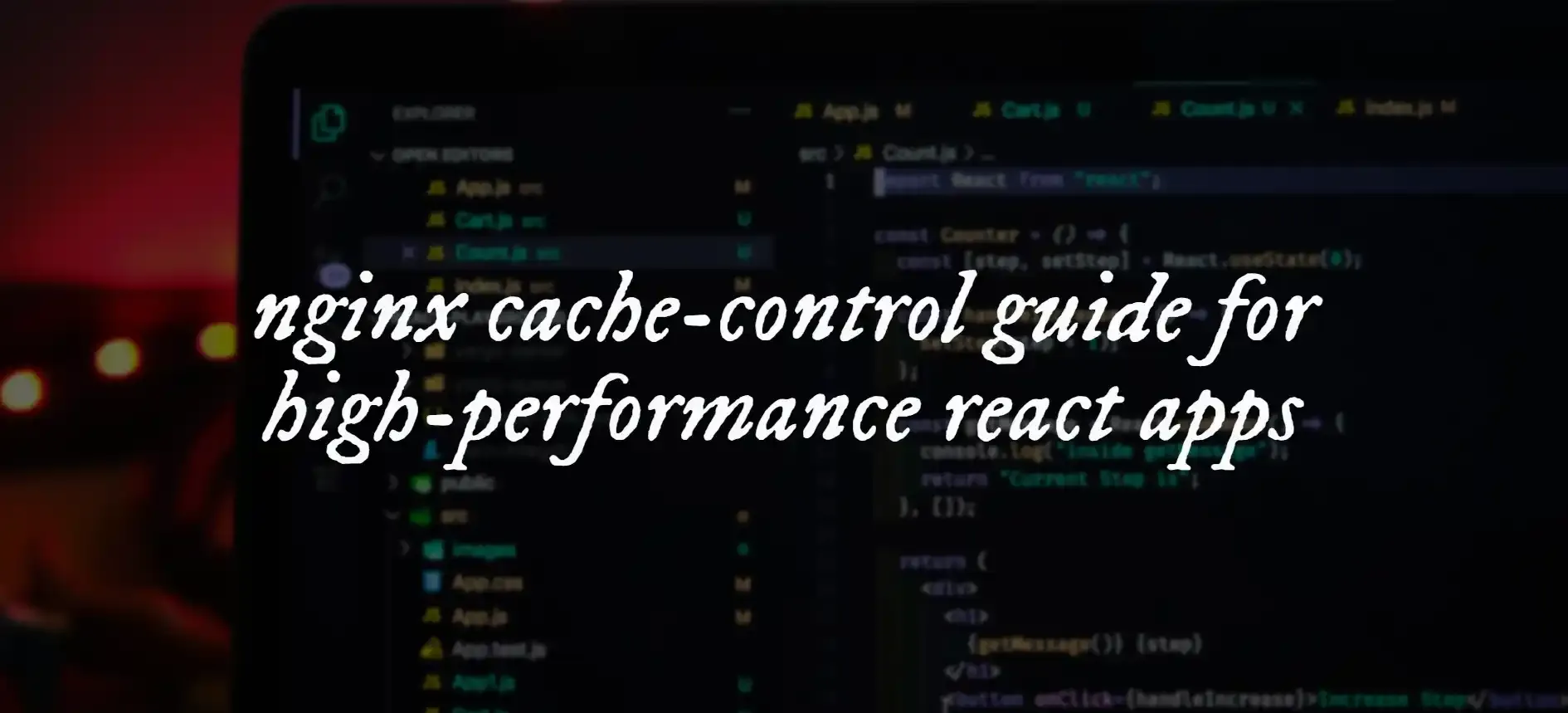 An image with the text "nginx cache-control guide for high-performance react apps"