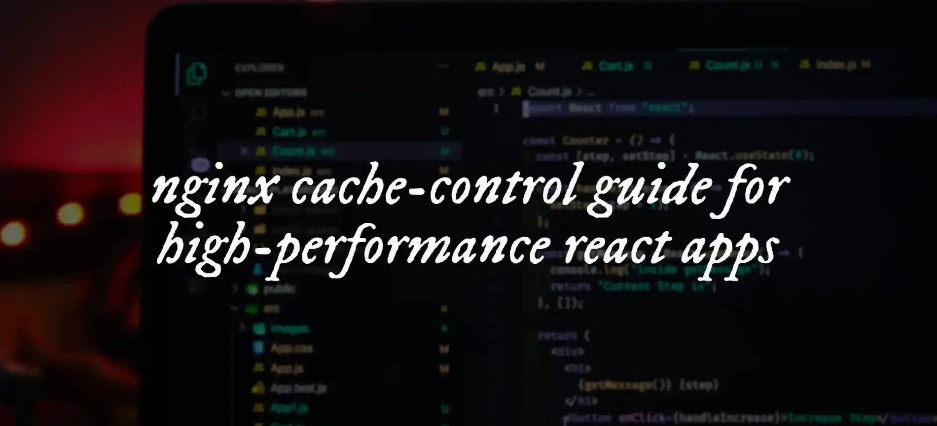 An image with the text "nginx cache-control guide for high-performance react apps"
