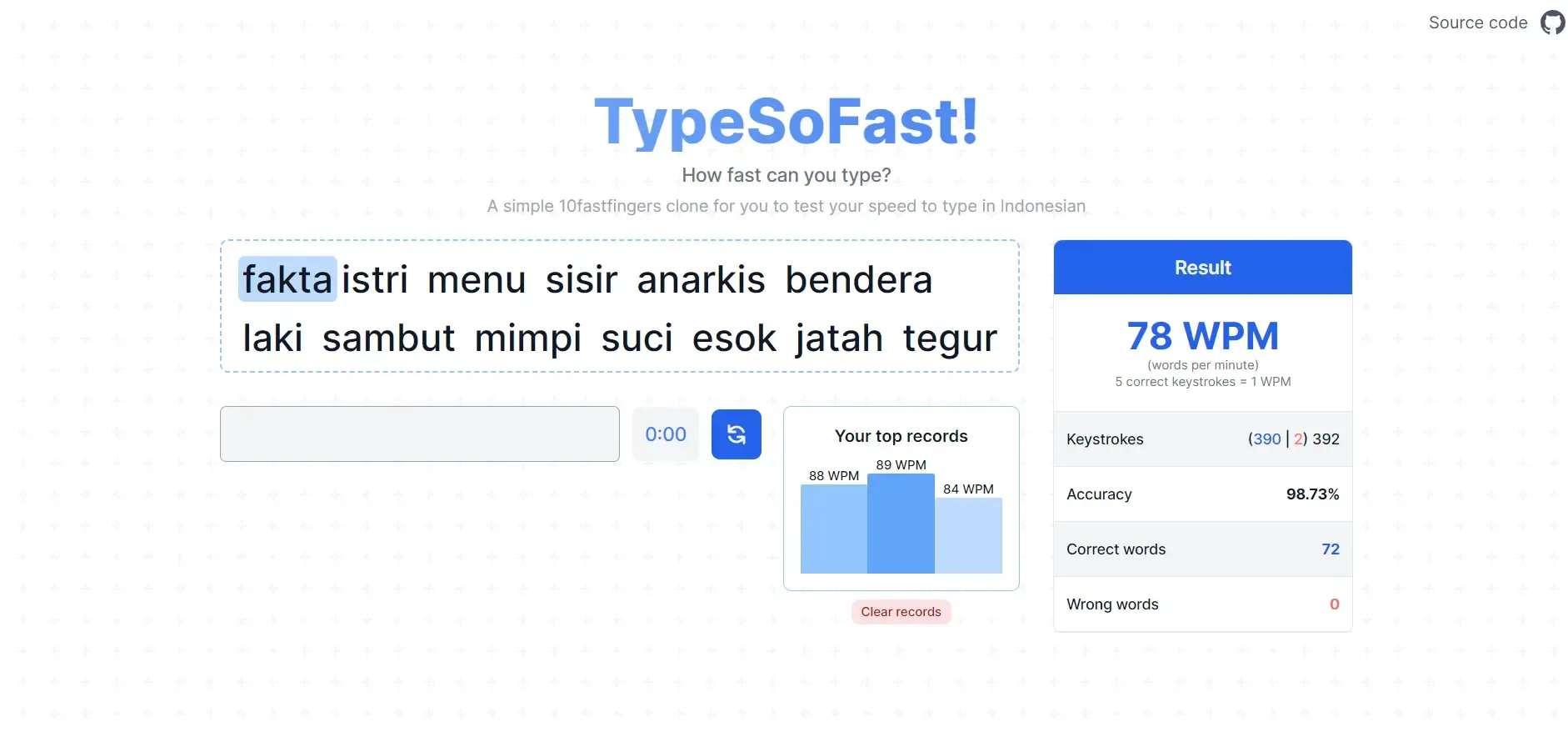 TypeSoFast! landing page UI