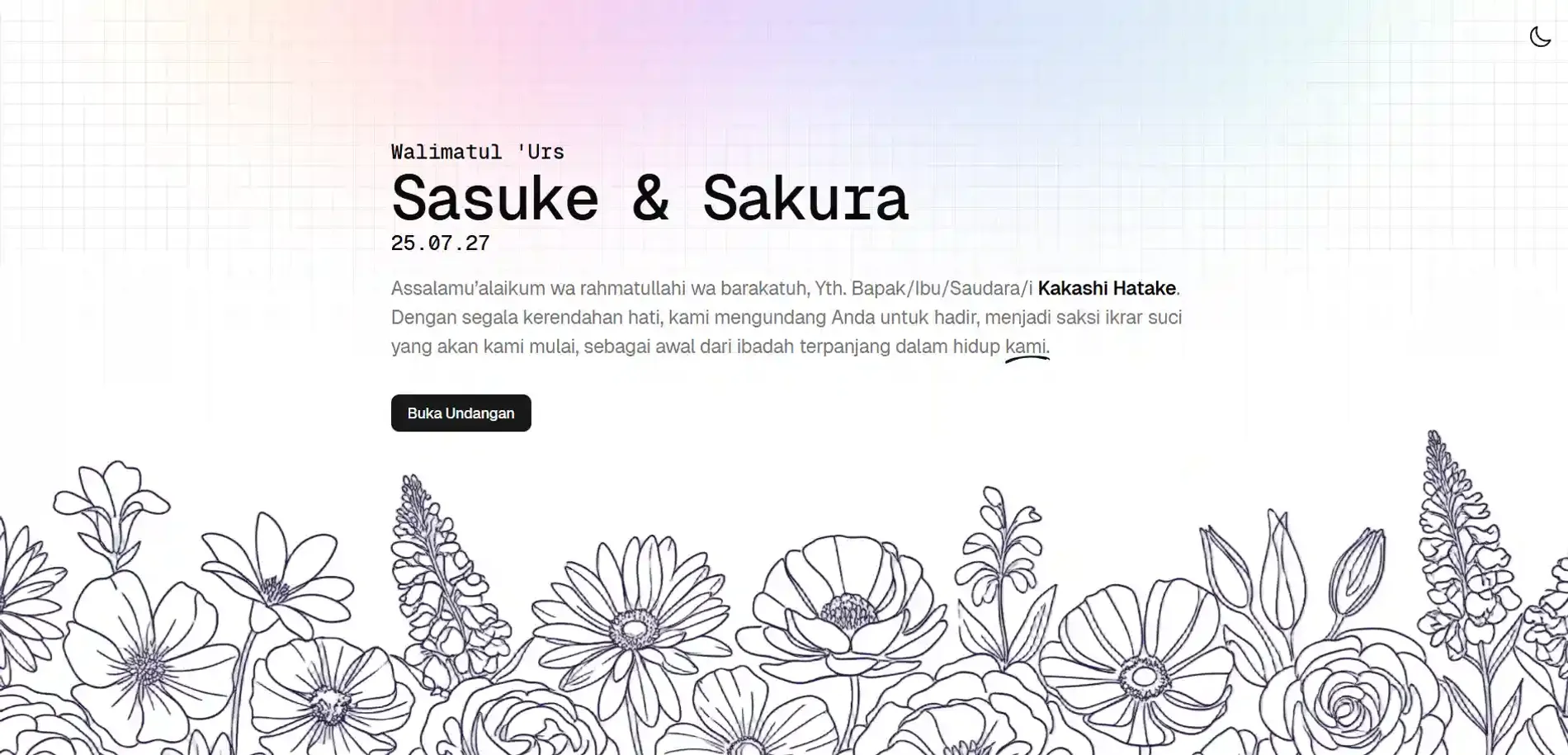 The greeting section of the invitation page