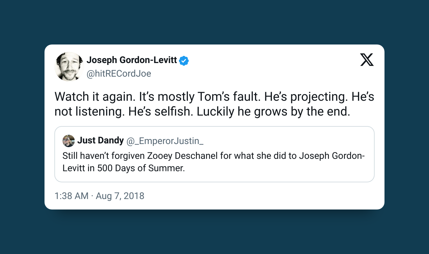 Joseph Gordon-Levitt tweet about Tom